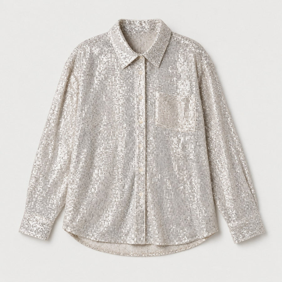 Women's sequin shirt in Silver | Fritton – front view