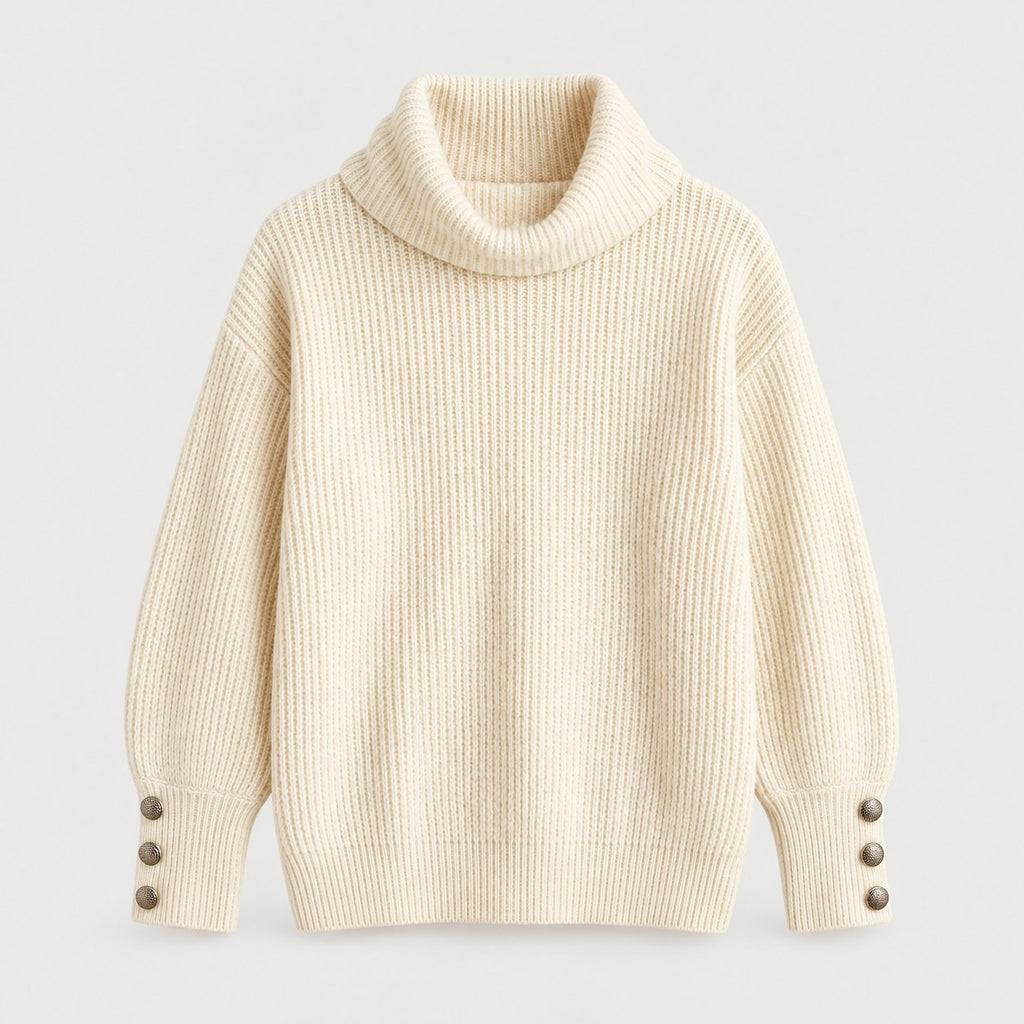 Women's ribbed roll neck jumper in Cream | Hemyock – front view
