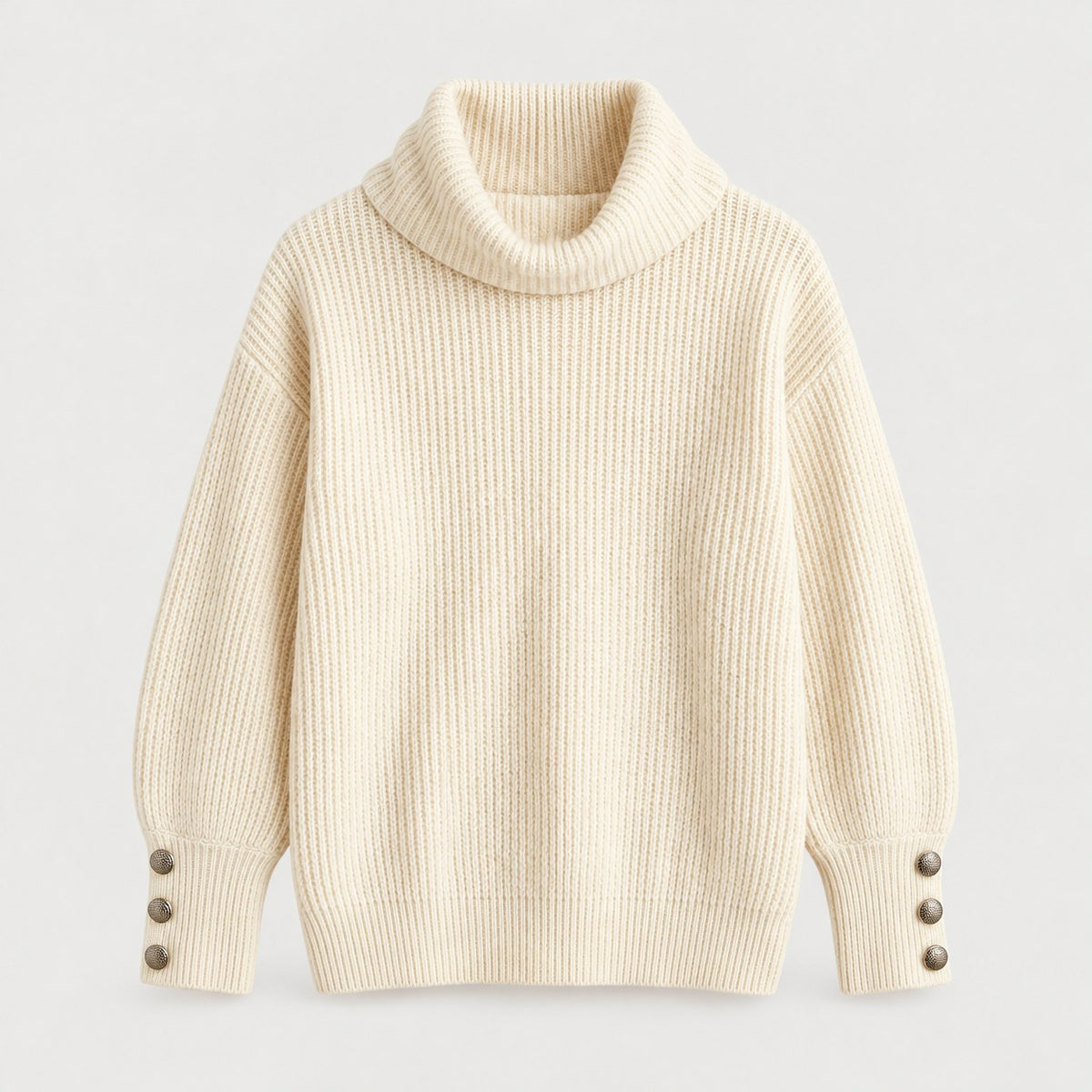 Women's ribbed roll neck jumper in Cream | Hemyock – front view