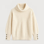 Women's ribbed roll neck jumper in Cream | Hemyock – front view