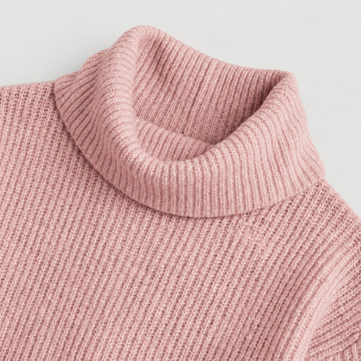 Women's ribbed roll neck jumper in Pink | Hemyock – detail view