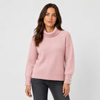 Women's ribbed roll neck jumper in Pink | Hemyock – front view