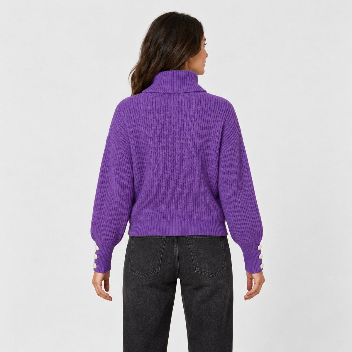Women's ribbed roll neck jumper in Purple | Hemyock – back view