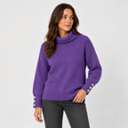 Women's ribbed roll neck jumper in Purple | Hemyock – front view
