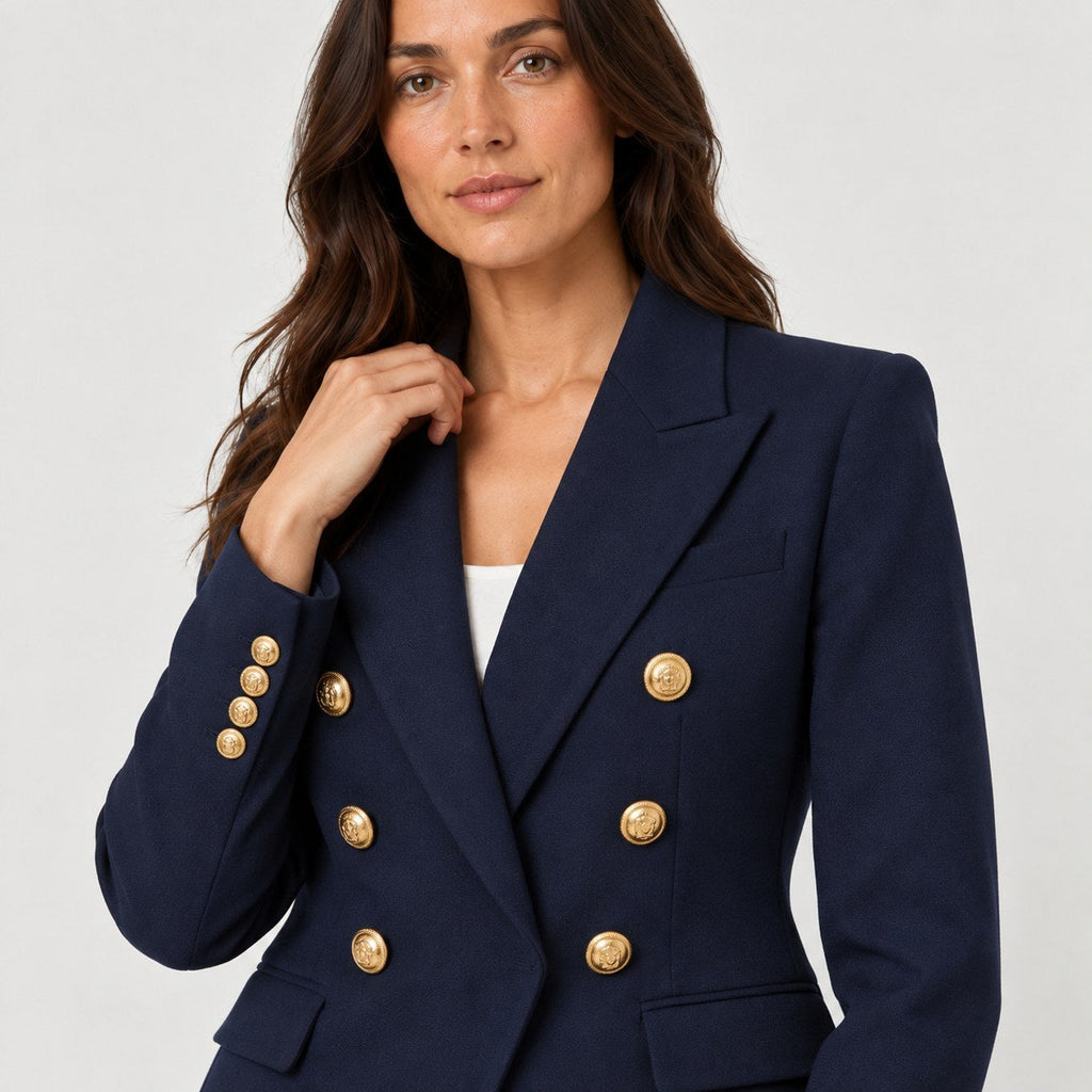 Women's double-breasted blazer in Navy | Blewbury – detail view