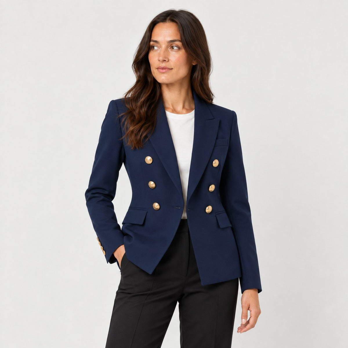 Women's double-breasted blazer in Navy | Blewbury – front view