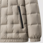 Men's block quilted puffer jacket in Beige | Pitchcombe – detail view