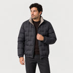 Men's block quilted puffer jacket in Black | Pitchcombe – front view