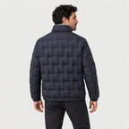 Men's block quilted puffer jacket in Navy | Pitchcombe – back view