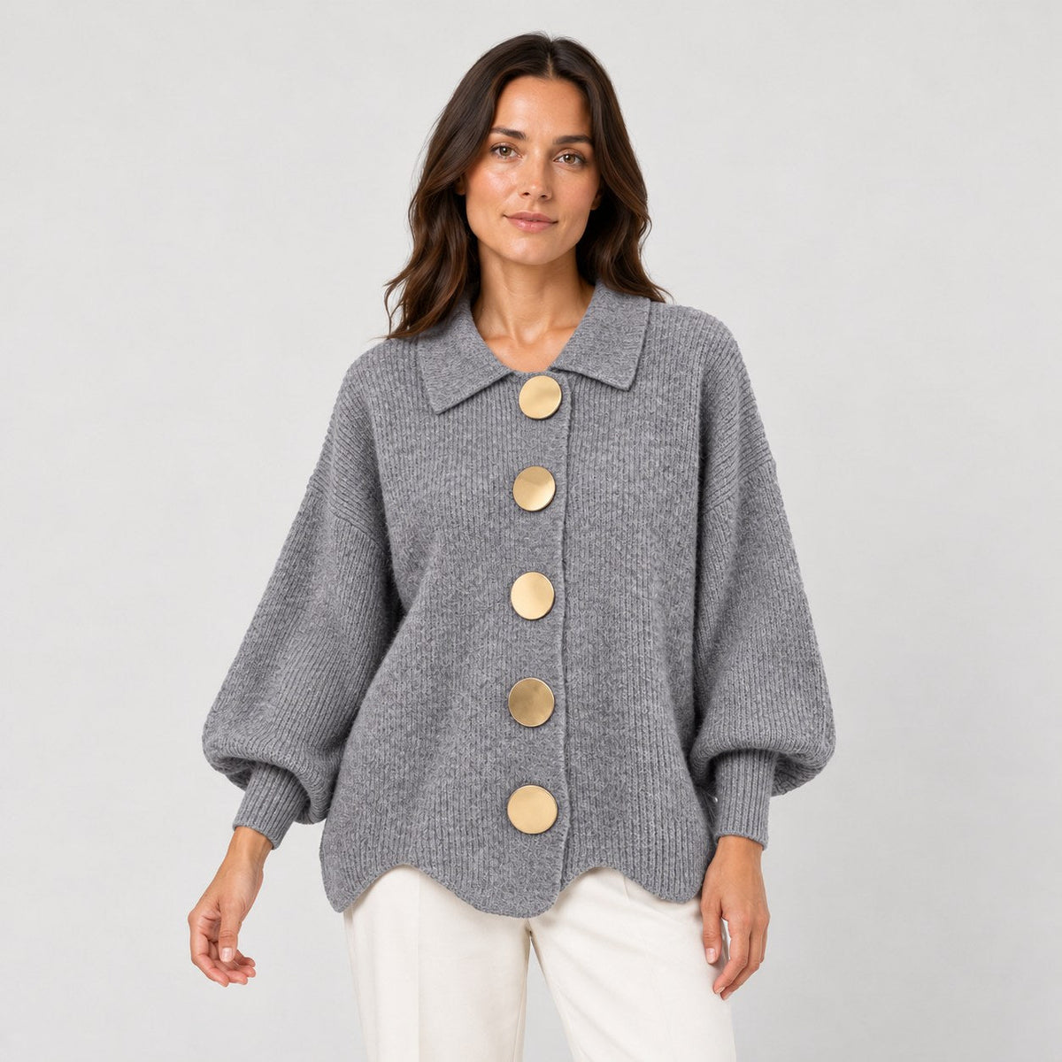 Women's oversized cardigan in Grey | Appletreewick – front view
