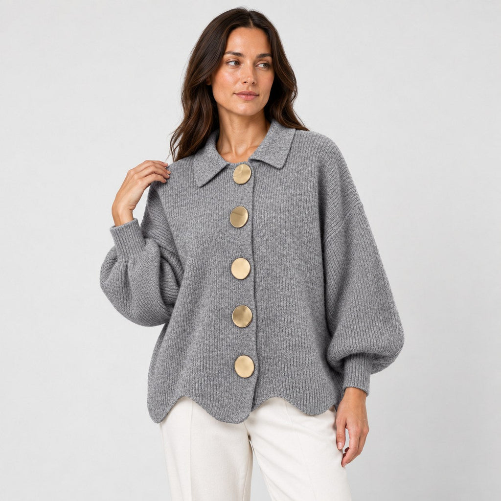Women's oversized cardigan in Grey | Appletreewick – side view