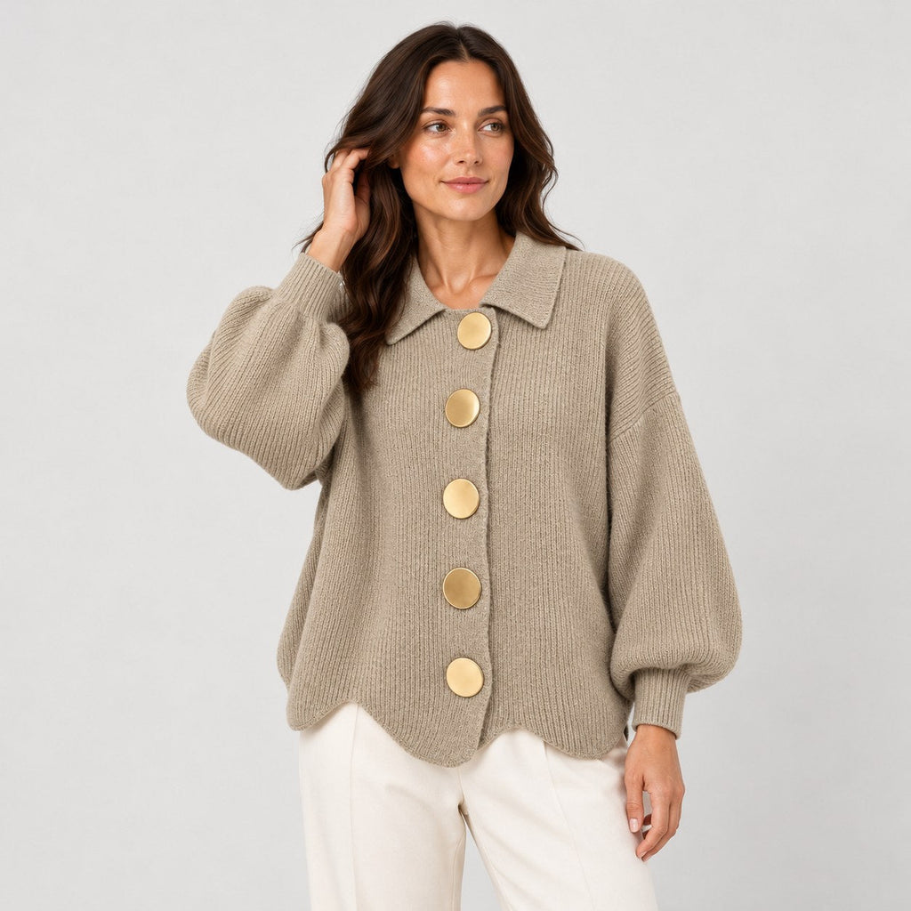 Women's oversized cardigan in Khaki | Appletreewick – front view