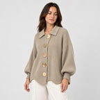 Women's oversized cardigan in Khaki | Appletreewick – side view