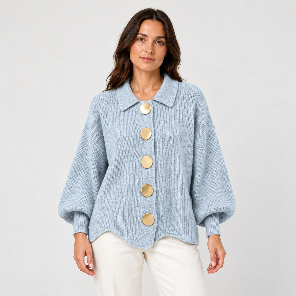 Women's oversized cardigan in Light Blue | Appletreewick – front view