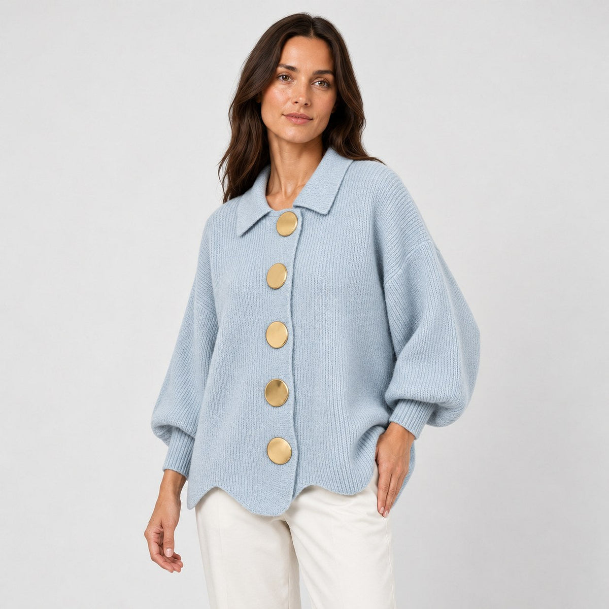 Women's oversized cardigan in Light Blue | Appletreewick – side view