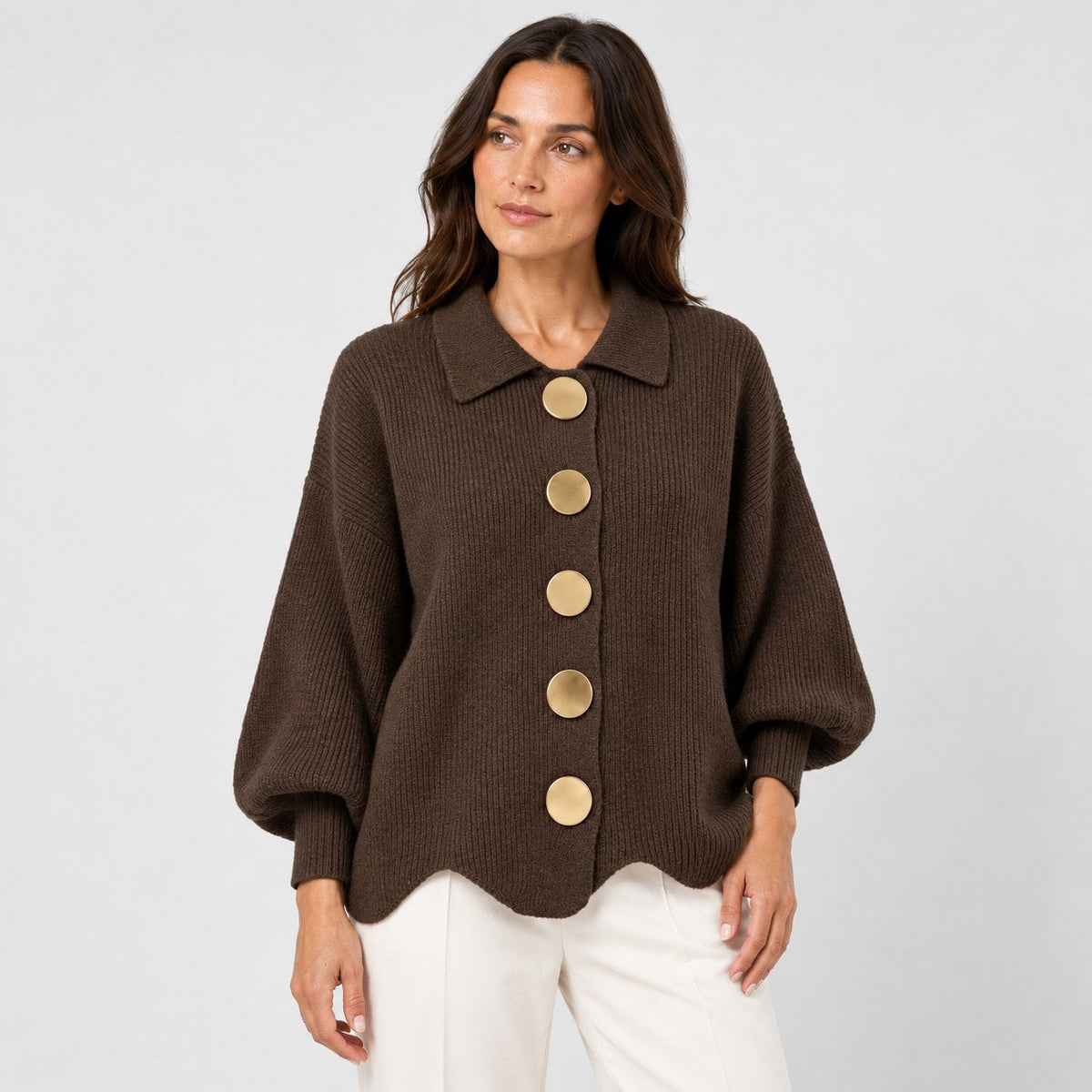 Women's oversized cardigan in Brown | Appletreewick – front view