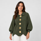 Women's oversized cardigan in Olive Green | Appletreewick – front view