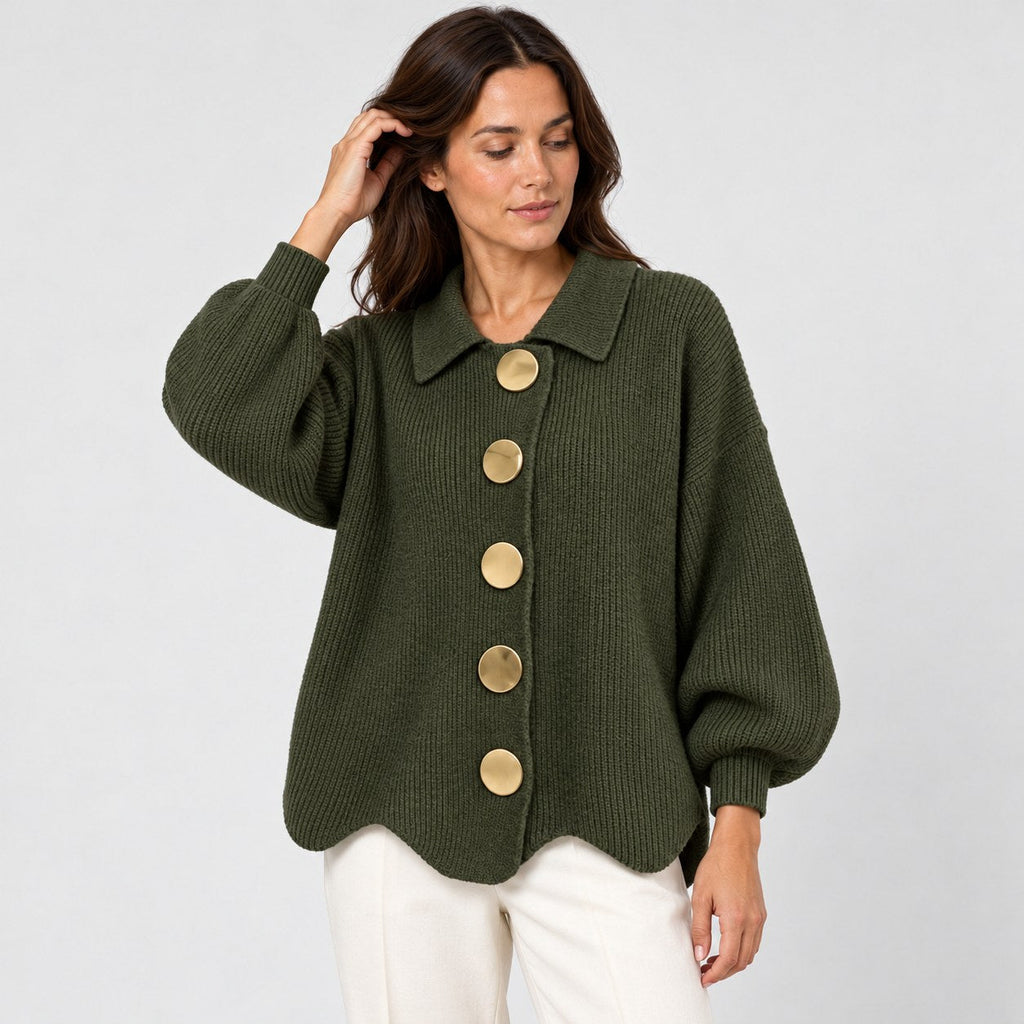 Women's oversized cardigan in Olive Green | Appletreewick – side view