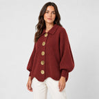 Women's oversized cardigan in Red | Appletreewick – side view