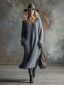 Anselma -  V-neck Gray Knitted Maxi Dress