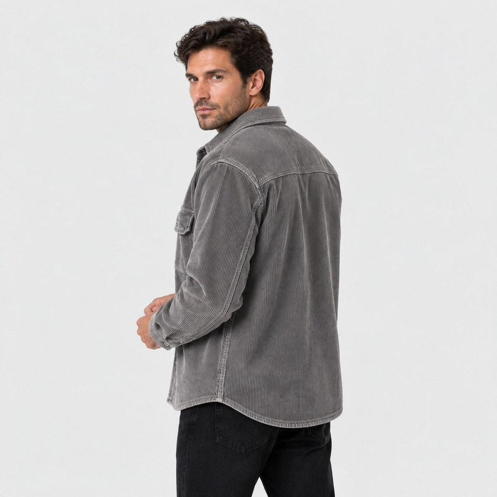 Men's corduroy shirt jacket in Grey | Ruckinge – back view