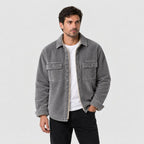 Men's corduroy shirt jacket in Grey | Ruckinge – front view