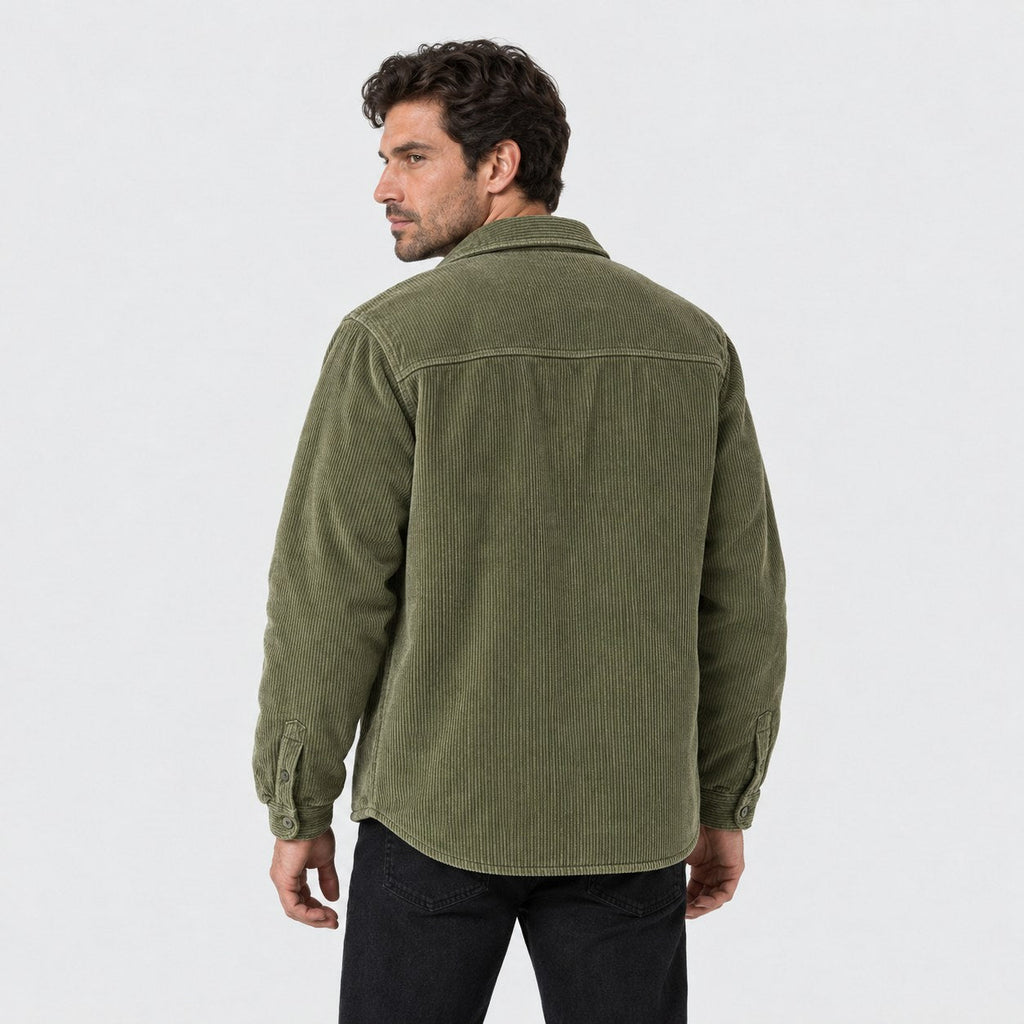 Men's corduroy shirt jacket in Moss Green | Ruckinge – back view