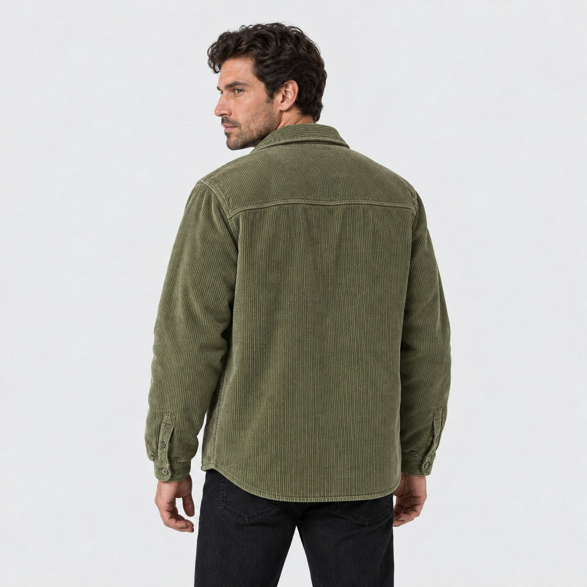 Men's corduroy shirt jacket in Moss Green | Ruckinge – back view