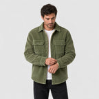 Men's corduroy shirt jacket in Moss Green | Ruckinge – front view