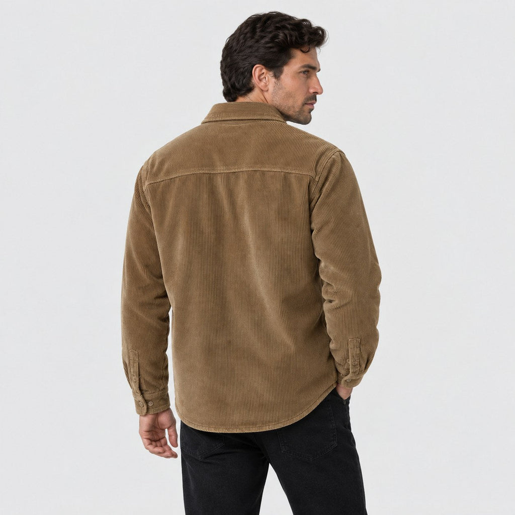 Men's corduroy shirt jacket in Camel | Ruckinge – back view