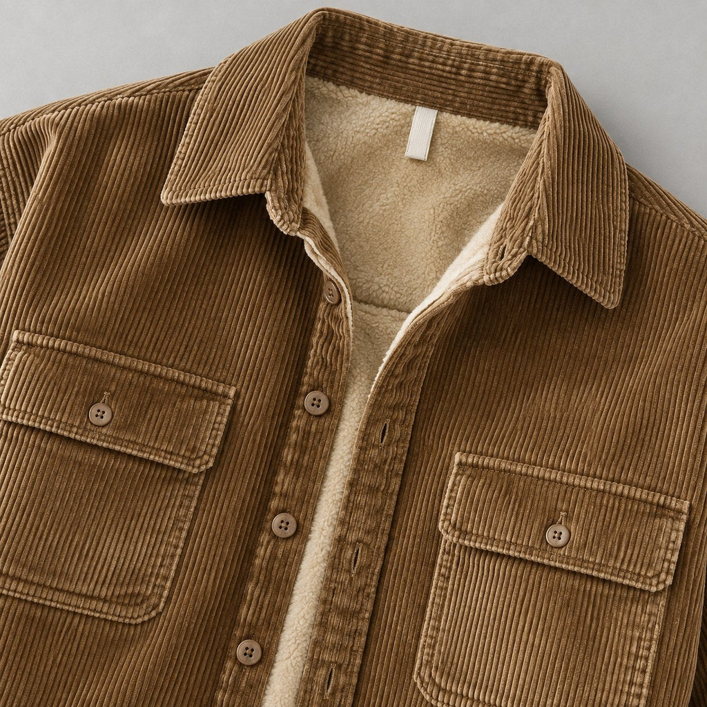 Men's corduroy shirt jacket in Camel | Ruckinge – detail view