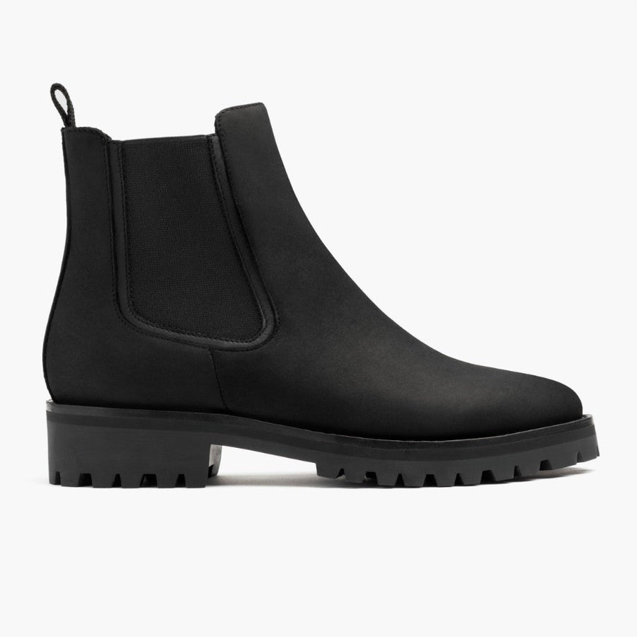 Women's Black Leather Chelsea Boots with Chunky Lug Sole