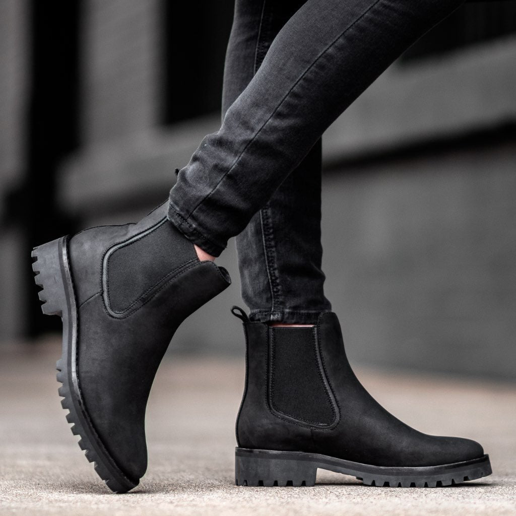 Women's Black Leather Chelsea Boots with Chunky Lug Sole — view 5