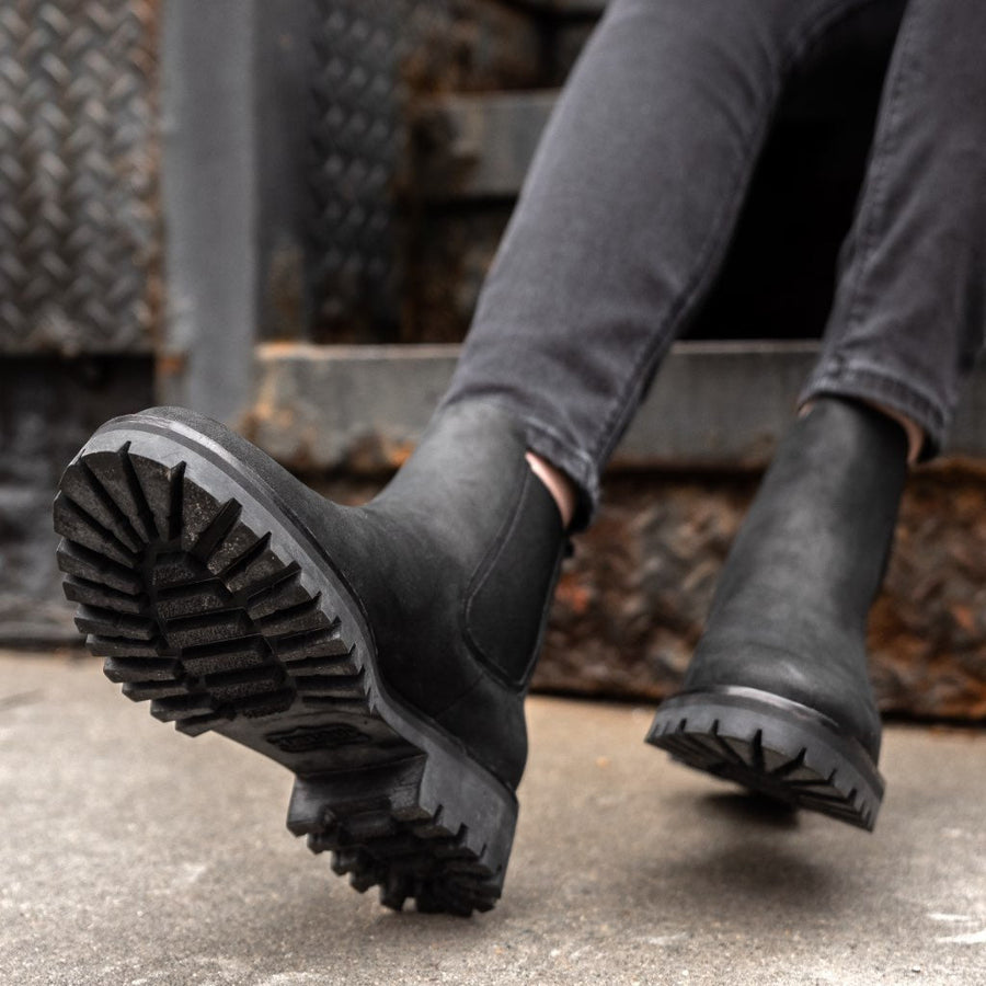 Women's Black Leather Chelsea Boots with Chunky Lug Sole — view 6