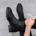 Women's Black Leather Chelsea Boots with Chunky Lug Sole — view 7