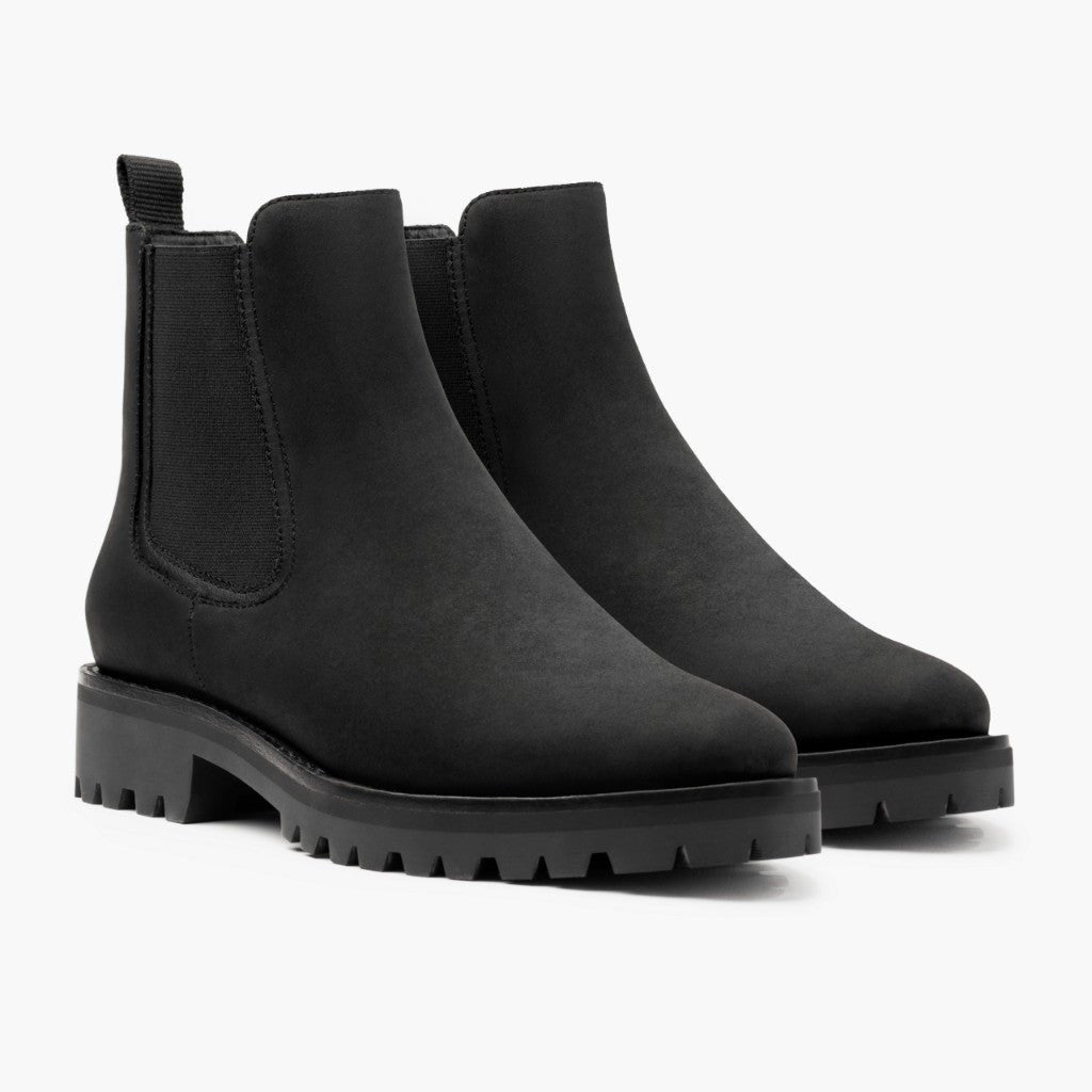 Women's Black Leather Chelsea Boots with Chunky Lug Sole — view 2