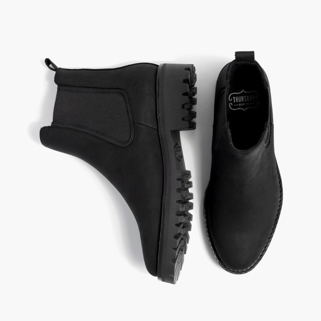 Women's Black Leather Chelsea Boots with Chunky Lug Sole — view 3