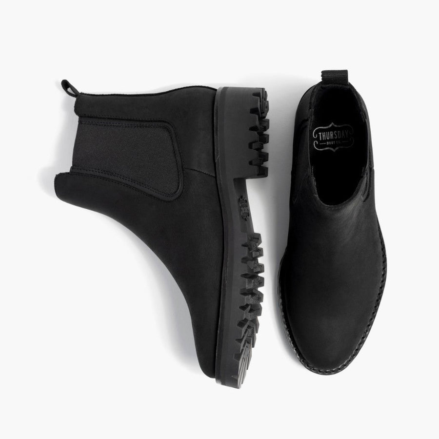 Women's Black Leather Chelsea Boots with Chunky Lug Sole — view 3