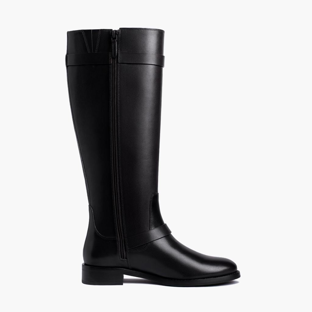 Women's Wide Calf Leather Riding Boots with Gold Buckles — view 3