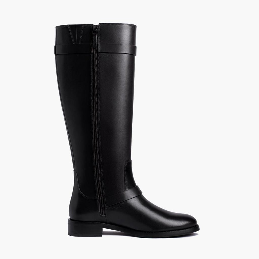 Women's Wide Calf Leather Riding Boots with Gold Buckles — view 3