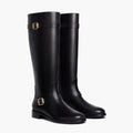 Women's Wide Calf Leather Riding Boots with Gold Buckles — view 2