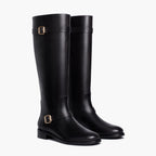 Women's Wide Calf Leather Riding Boots with Gold Buckles — view 2