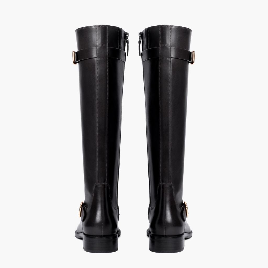 Women's Wide Calf Leather Riding Boots with Gold Buckles — view 5
