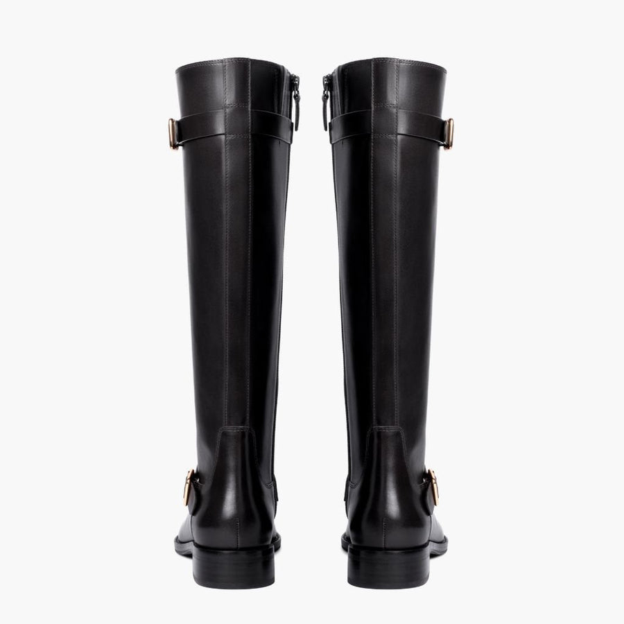 Women's Wide Calf Leather Riding Boots with Gold Buckles — view 5