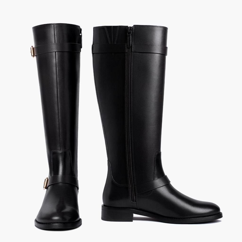 Women's Wide Calf Leather Riding Boots with Gold Buckles — view 4