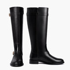 Women's Wide Calf Leather Riding Boots with Gold Buckles — view 4