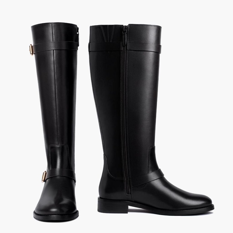 Women's Wide Calf Leather Riding Boots with Gold Buckles — view 4
