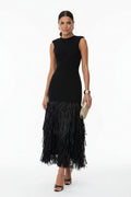 Women's Raffia Knit Midi Dress Tassel Detail - Parker and Grant