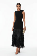 Women's Raffia Knit Midi Dress Tassel Detail - Parker and Grant