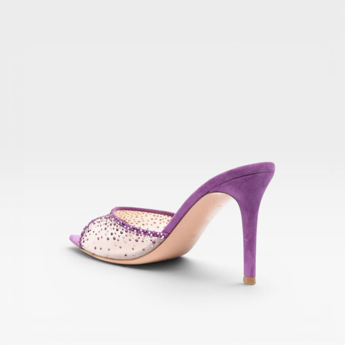 Women's Crystal Embellished Suede Stiletto Mules — view 6
